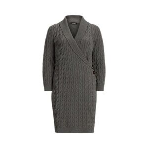 Ralph Lauren Cable-Knit Buckle-Trim Sweater Dress Size 2X NWT Gray
